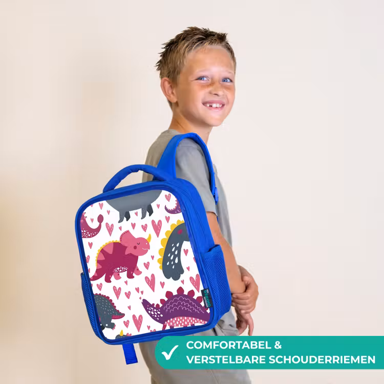 Kinderrugzak - Blauw - Dino - Hart - Patronen - Roze - Meisjes - Dinosaurus — 4