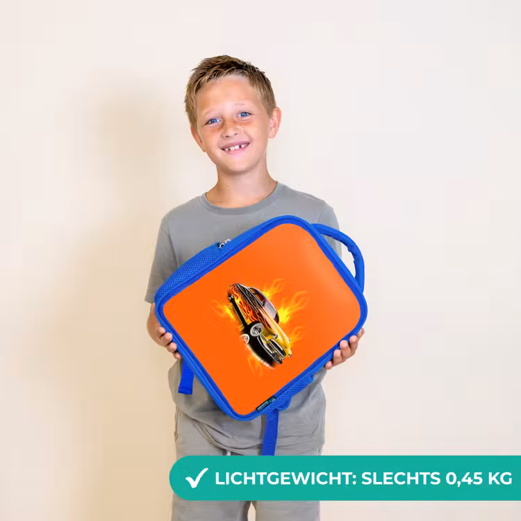 Kinderrugzak - Blauw - Gele auto met gele vlammen — 2