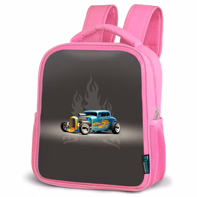 Kinderrugzak - Roze - Blauwe auto met grijze vlammen — 6