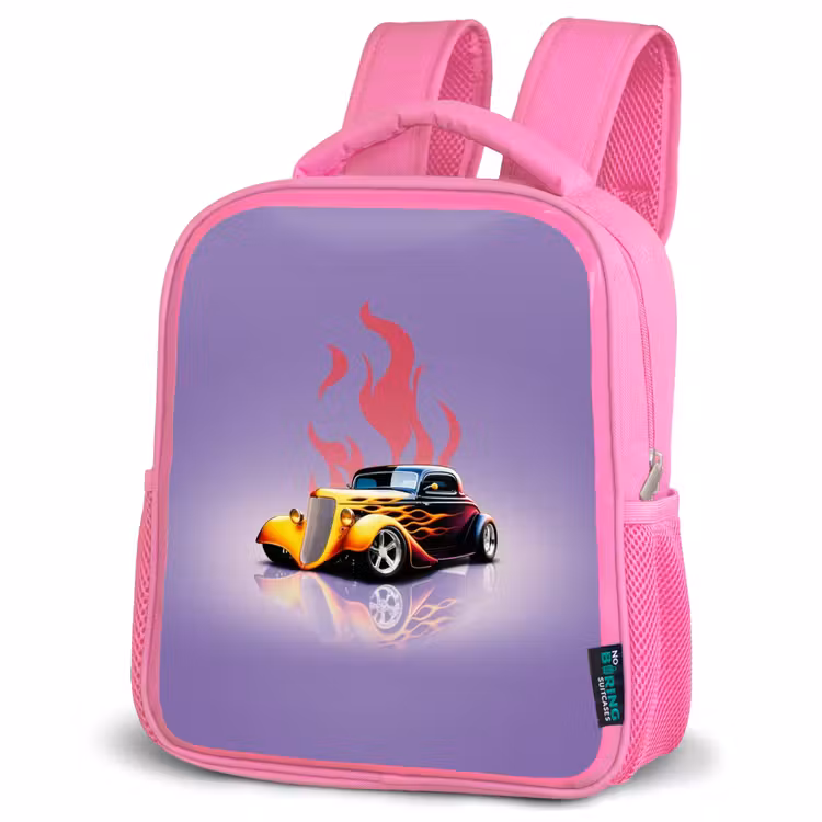 Kinderrugzak - Roze - Gele auto met roze vlammen — 6