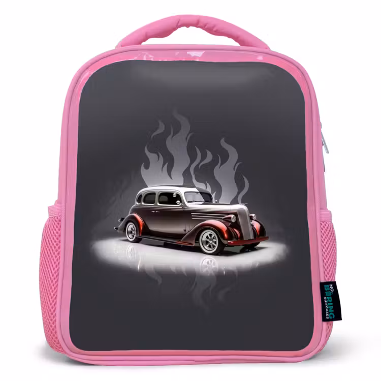 Kinderrugzak - Roze - Grijze auto met grijze vlammen — 1