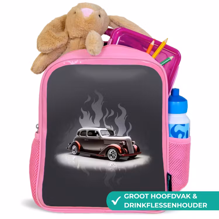 Kinderrugzak - Roze - Grijze auto met grijze vlammen — 2