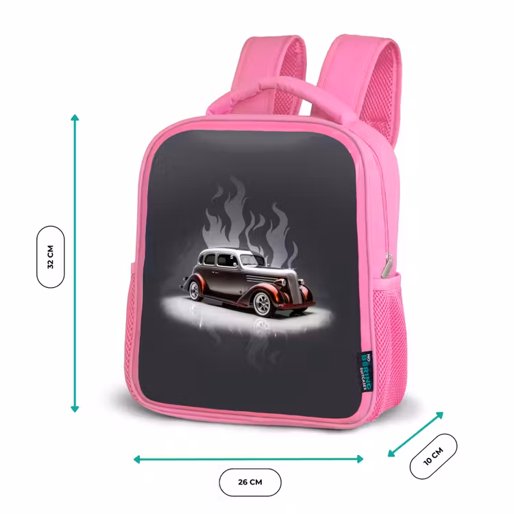 Kinderrugzak - Roze - Grijze auto met grijze vlammen — 3