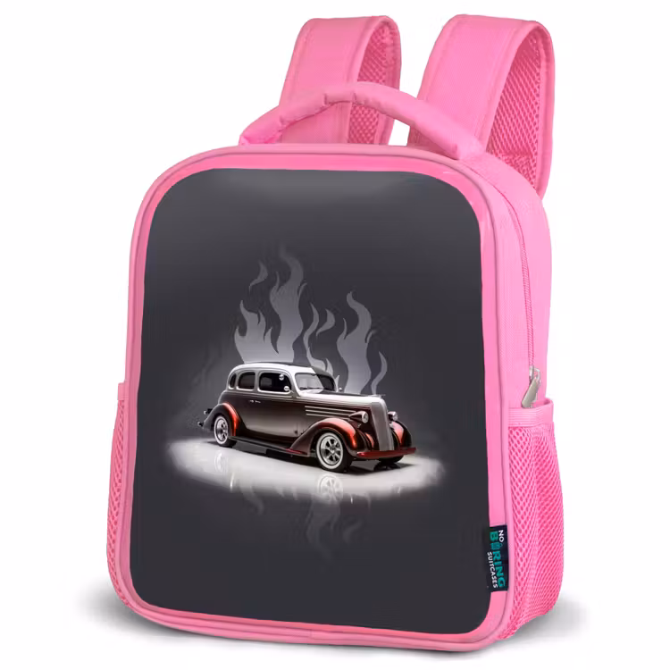 Kinderrugzak - Roze - Grijze auto met grijze vlammen — 6