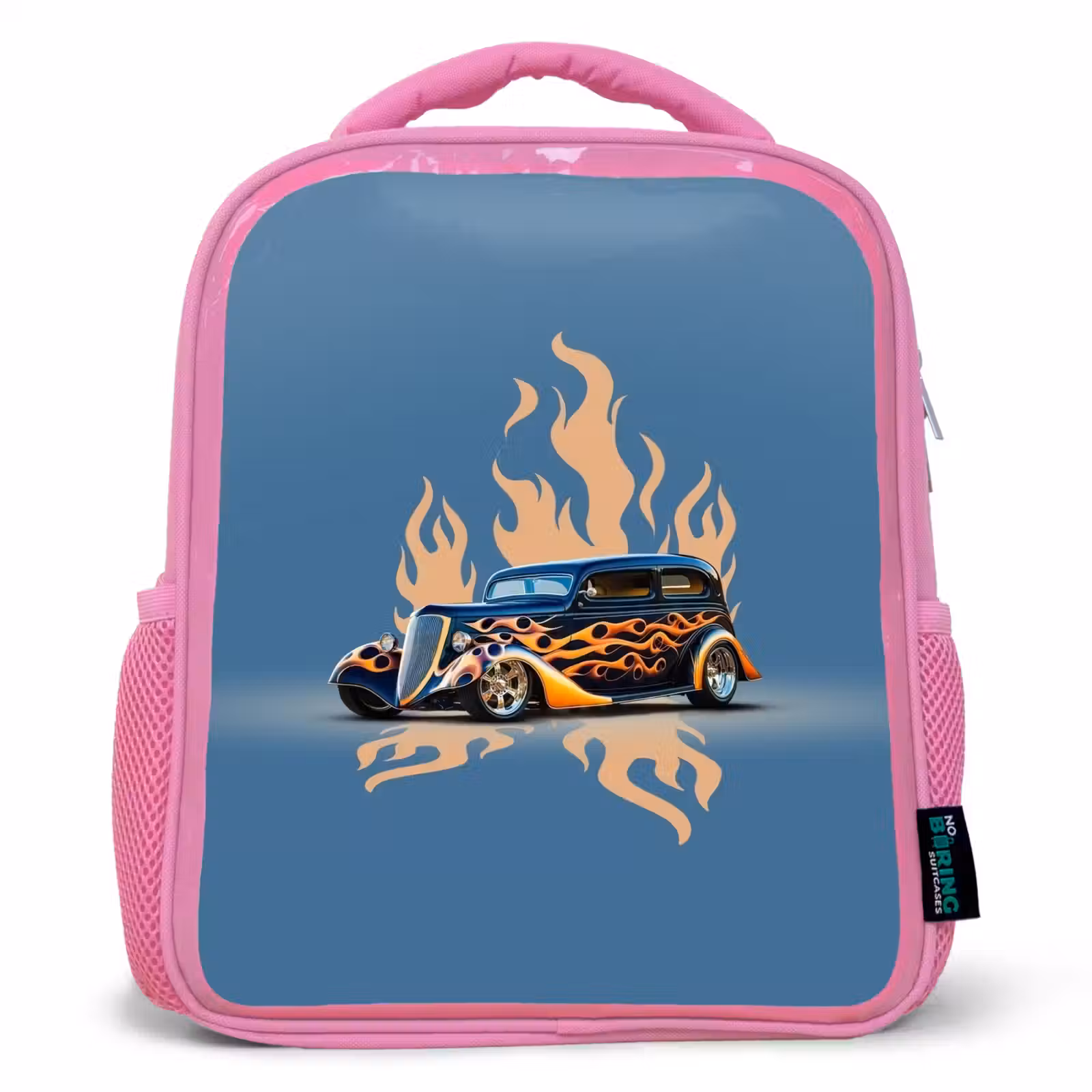 Kinderrugzak - Roze - Zwarte auto met beige vlammen — 1