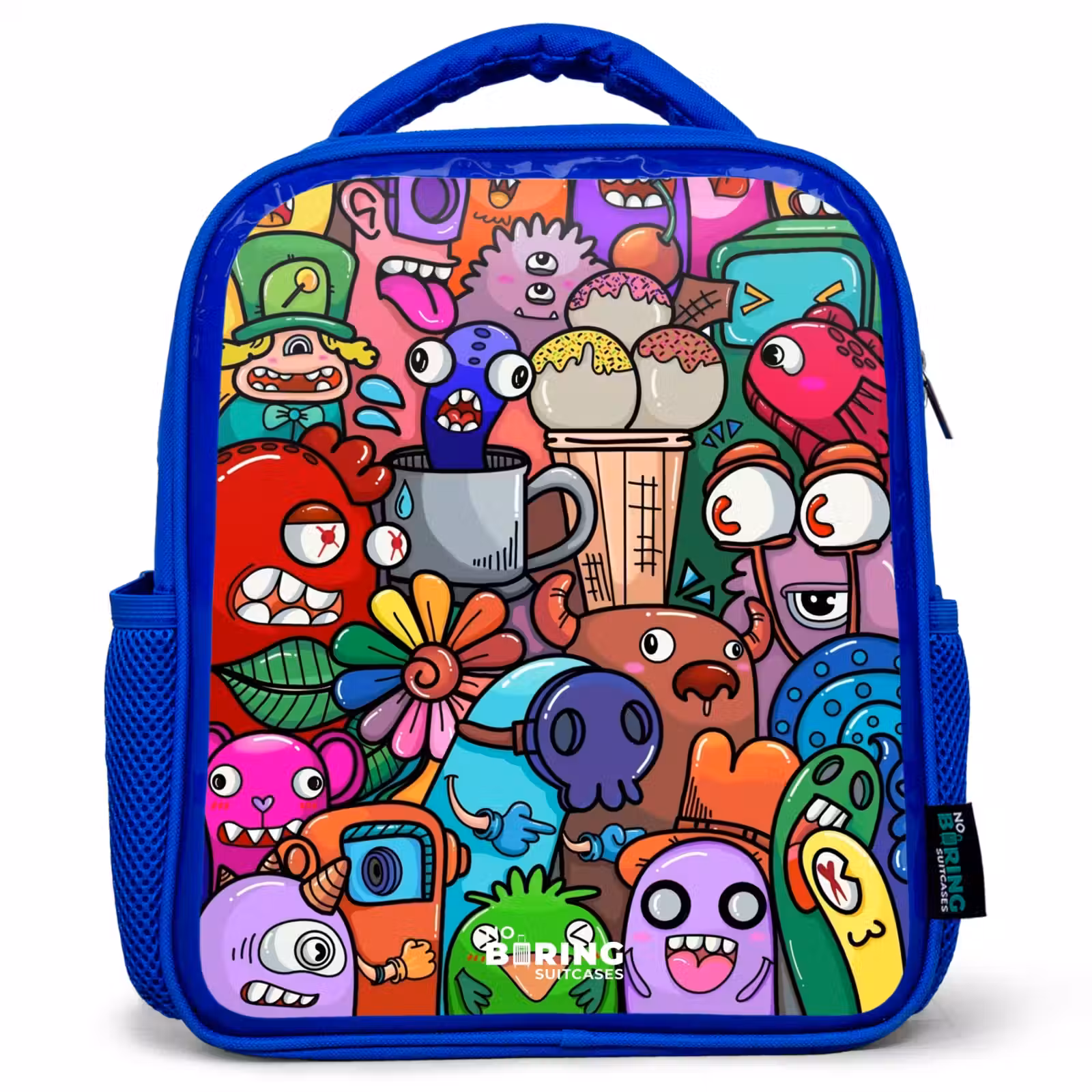 Kinderrugzak - Blauw - Monsters, bloemen en ijsje patroon — 1
