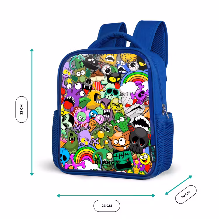 Kinderrugzak - Blauw - Chaotisch kleurrijk monster patroon — 6