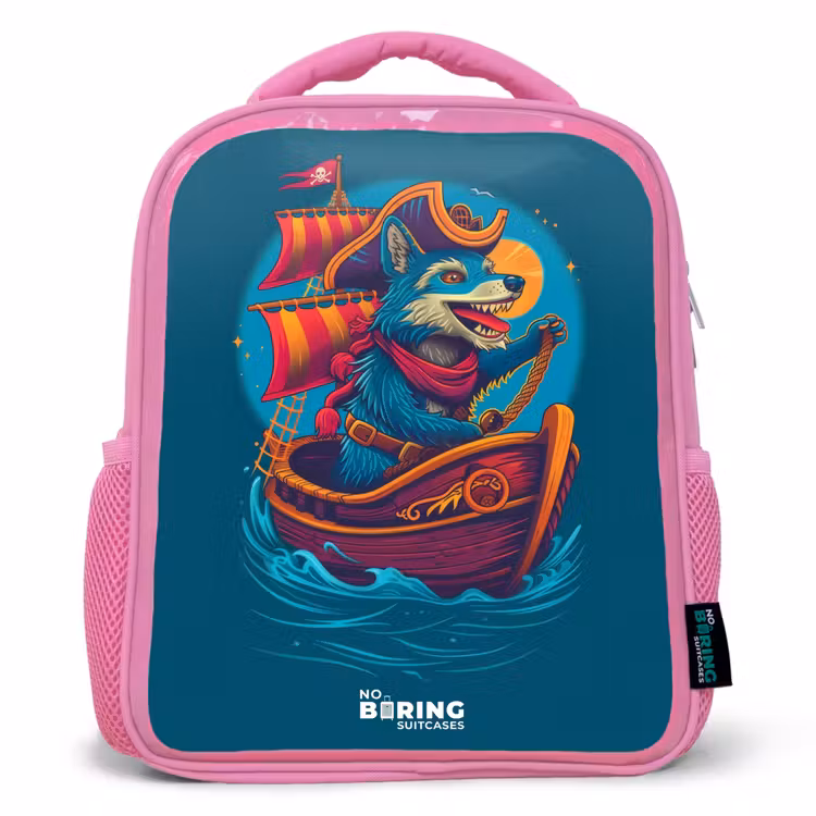 Kinderrugzak - Roze - Piraten wasbeer op een boot — 1