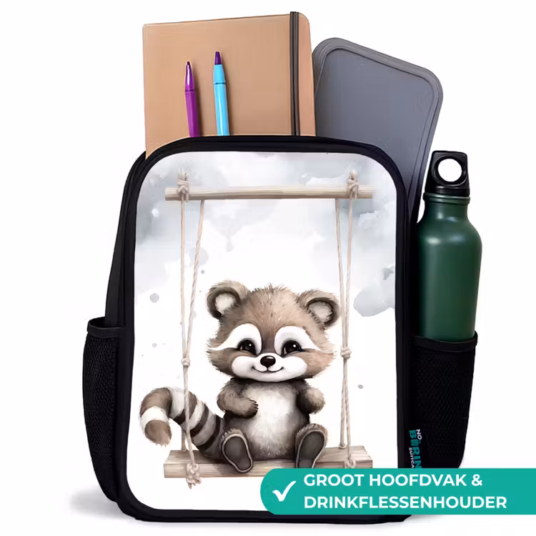 Kinderrugzak - Zwart - Wasbeer - Dier - Kinderen — 4