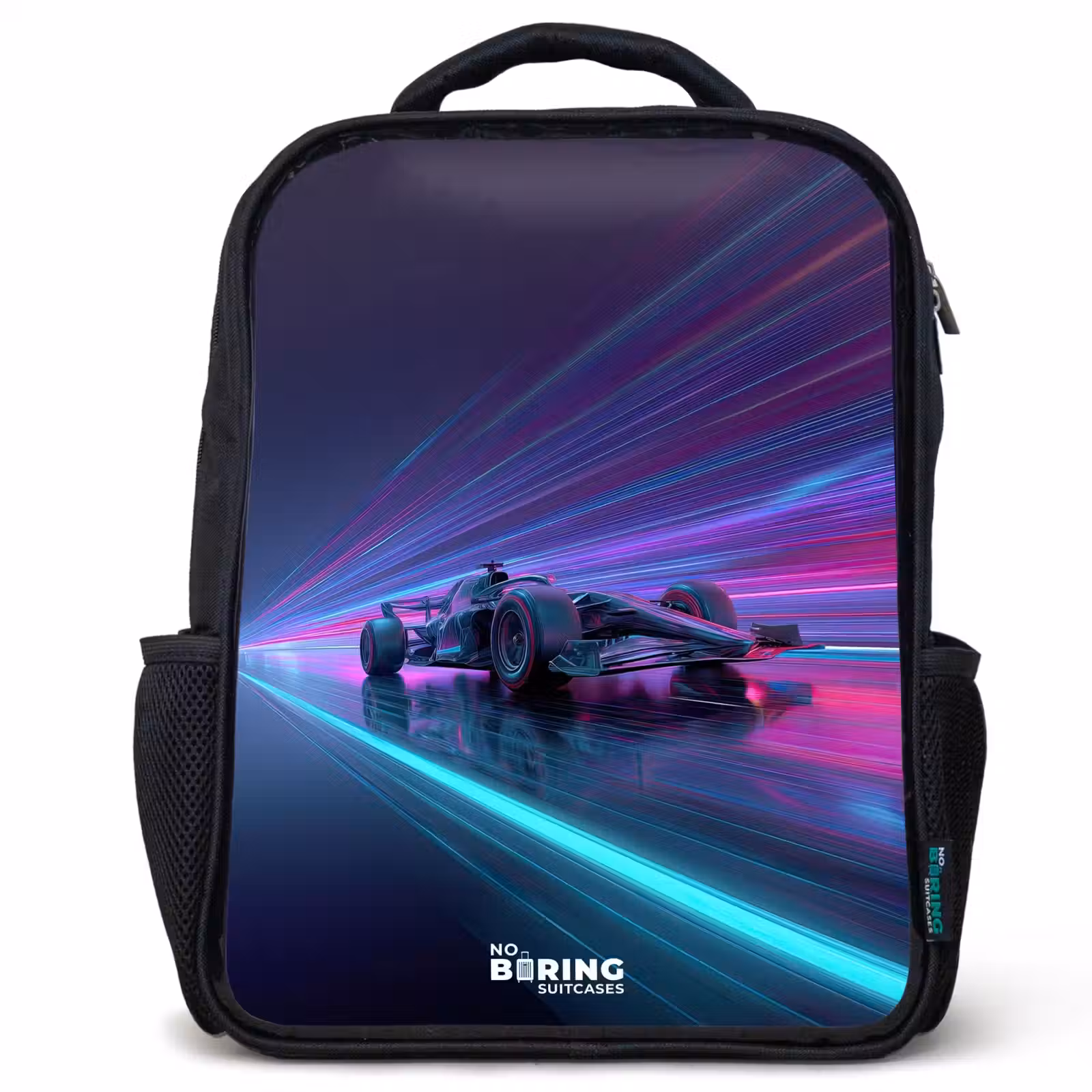 Kinderrugzak - Zwart - Neon - Raceauto - Lichtstrepen - Paars — 1