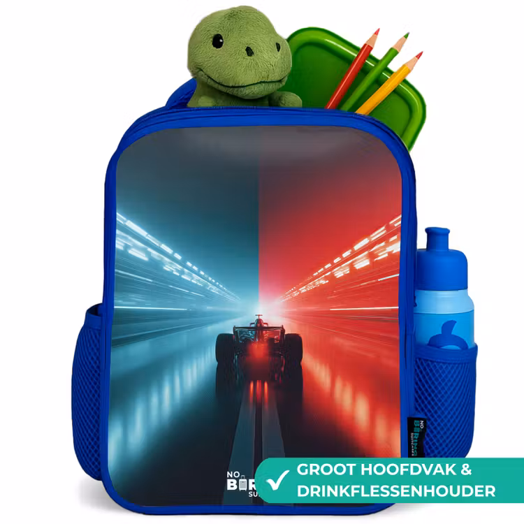 Kinderrugzak - Blauw - Baan - Raceauto - Neon - Rood — 5