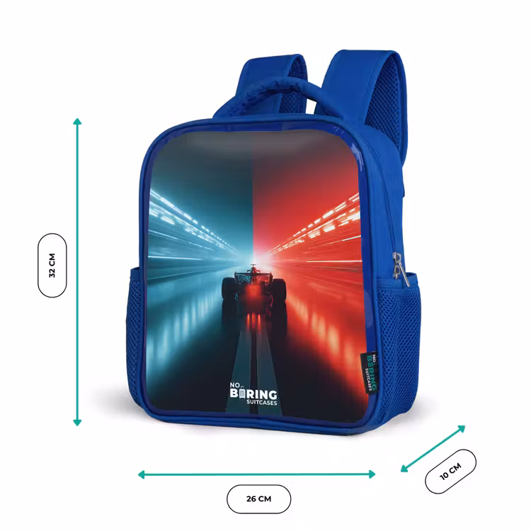Kinderrugzak - Blauw - Baan - Raceauto - Neon - Rood — 6