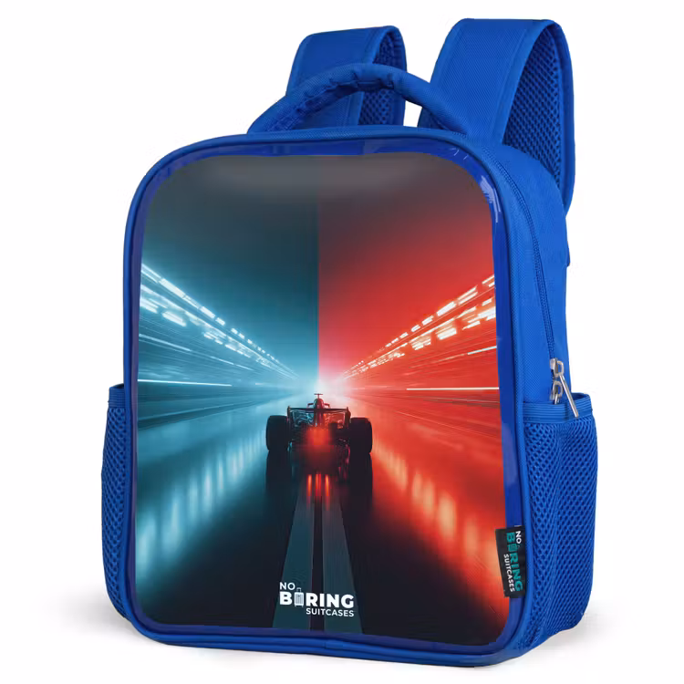 Kinderrugzak - Blauw - Baan - Raceauto - Neon - Rood — 9