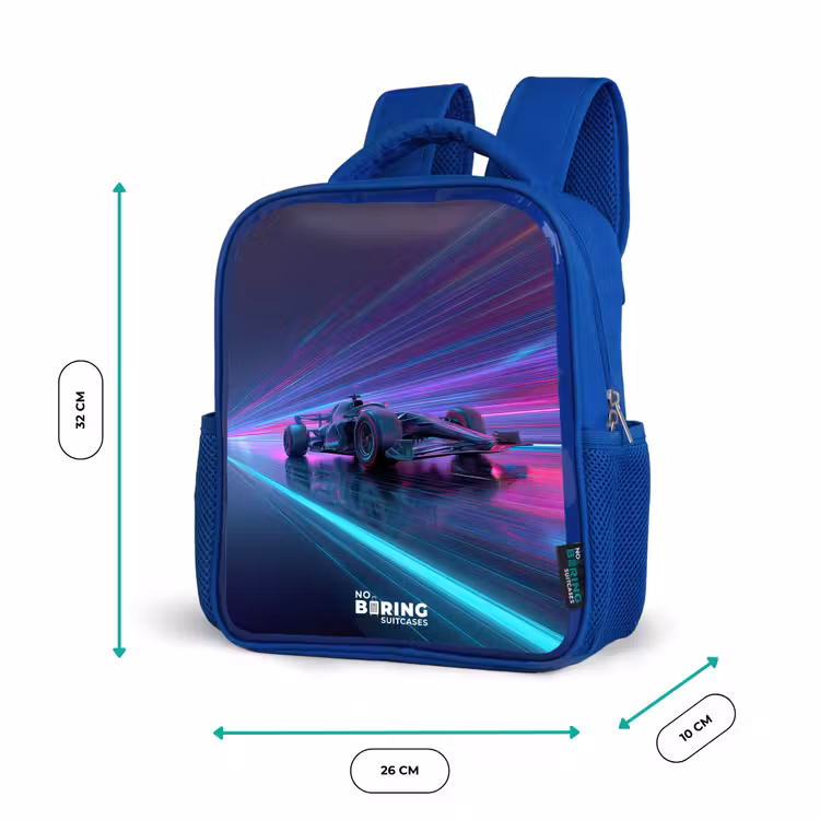 Kinderrugzak - Blauw - Neon - Raceauto - Lichtstrepen - Paars — 6
