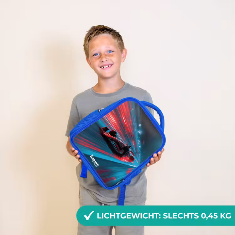Kinderrugzak - Blauw - Raceauto - Baan - Neon - Verlichting — 2