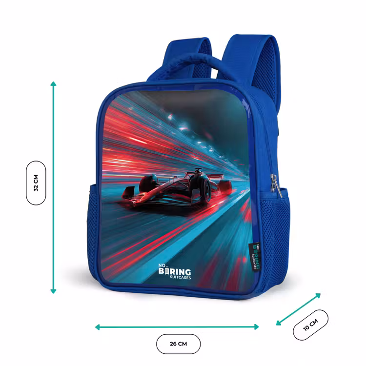 Kinderrugzak - Blauw - Raceauto - Baan - Neon - Verlichting — 6