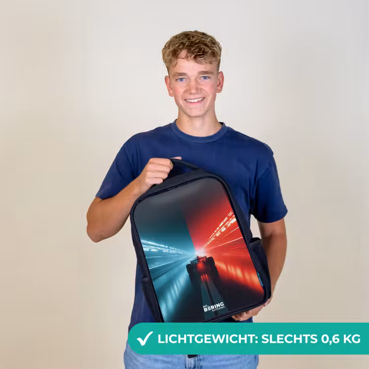 Kinderrugzak - Zwart - Baan - Raceauto - Neon - Rood — 3