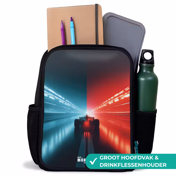 Kinderrugzak - Zwart - Baan - Raceauto - Neon - Rood — 4
