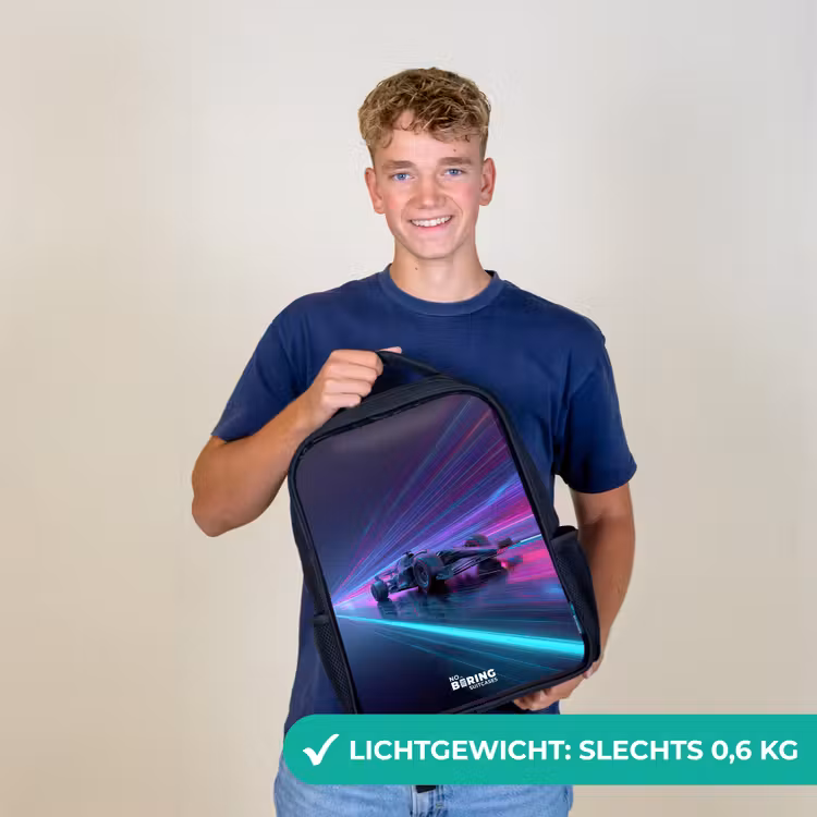 Kinderrugzak - Zwart - Neon - Raceauto - Lichtstrepen - Paars — 3