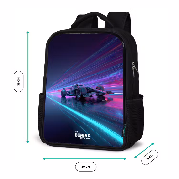 Kinderrugzak - Zwart - Neon - Raceauto - Lichtstrepen - Paars — 5