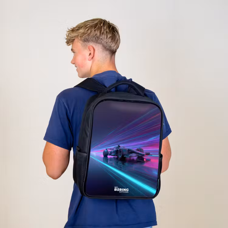 Kinderrugzak - Zwart - Neon - Raceauto - Lichtstrepen - Paars — 6