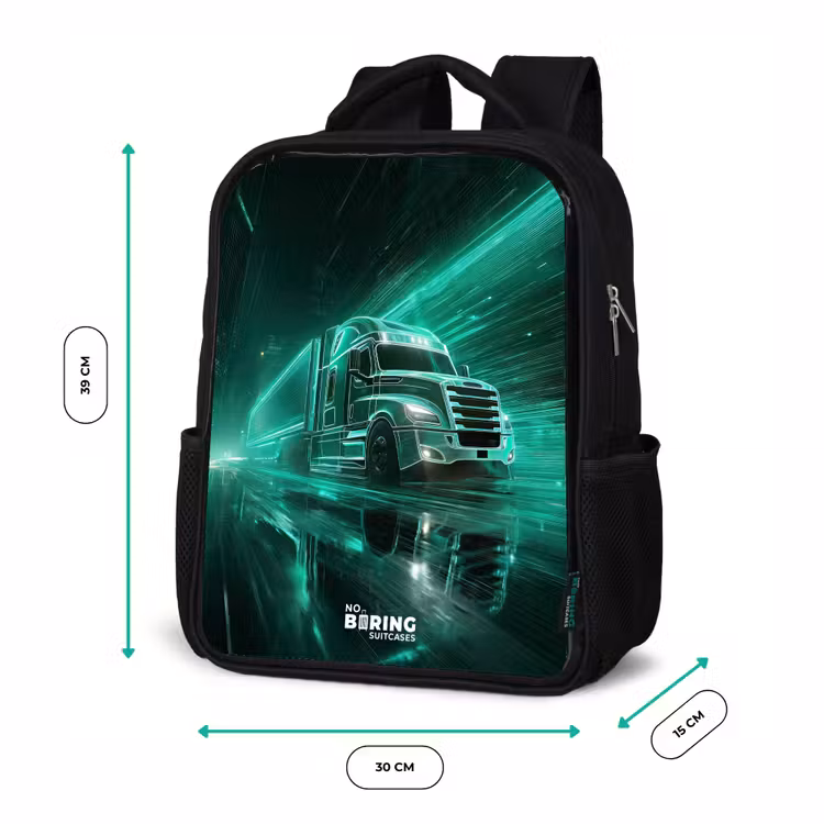 Kinderrugzak - Zwart - Vrachtwagen - Neon - Groen - Stad — 5