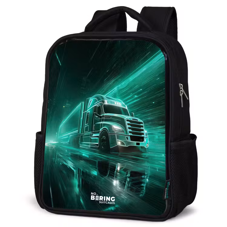 Kinderrugzak - Zwart - Vrachtwagen - Neon - Groen - Stad — 7