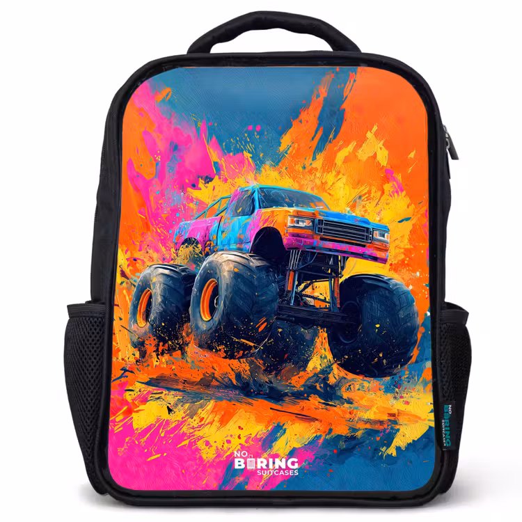 Kinderrugzak - Zwart - Monstertruck - Verfspatten - Kleurrijk - Explosie — 1