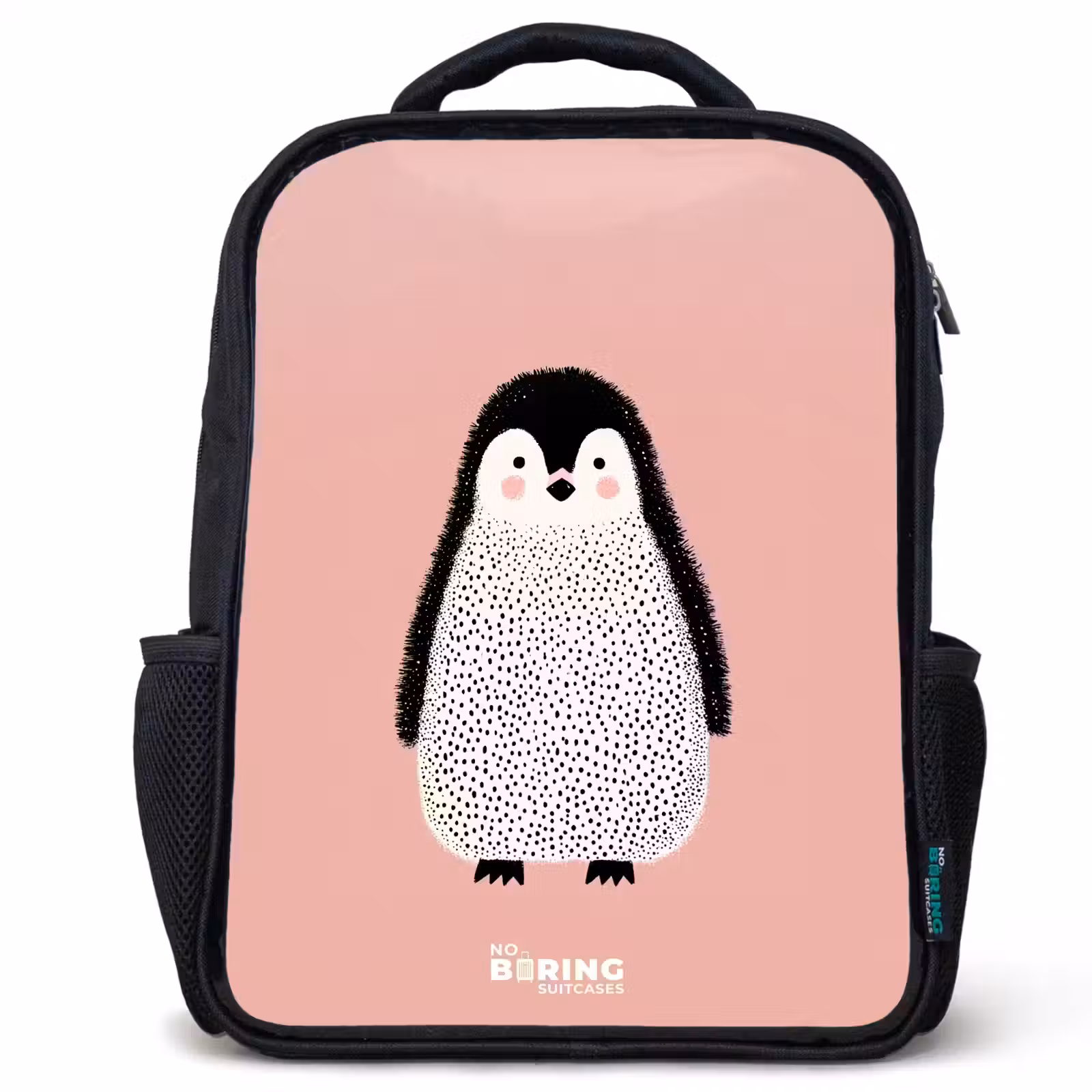 Kinderrugzak - Zwart - Pinguïn - Stippen - Roze - Minimalistisch — 1