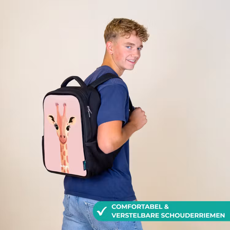 Kinderrugzak - Zwart - Giraffe - Wimpers - Minimalistisch - Roze — 2