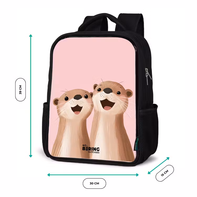 Kinderrugzak - Zwart - Otters - Lachen - Roze - Illustratie — 5