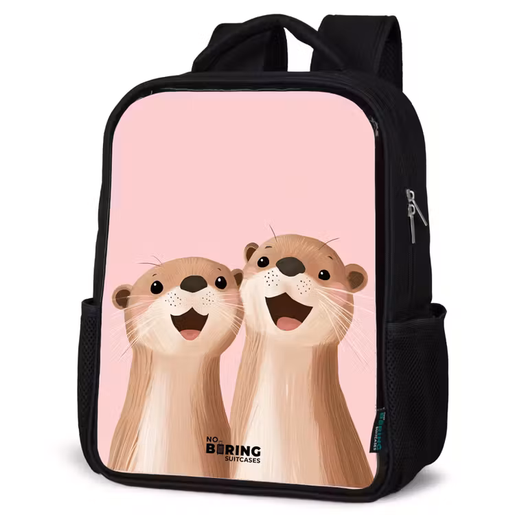 Kinderrugzak - Zwart - Otters - Lachen - Roze - Illustratie — 7