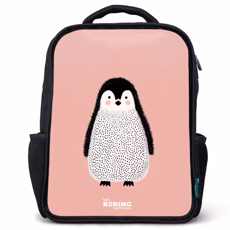 Kinderrugzak - Zwart - Pinguïn - Stippen - Roze - Minimalistisch — 1