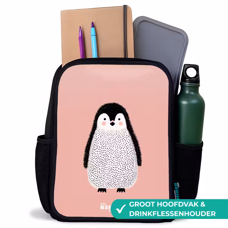 Kinderrugzak - Zwart - Pinguïn - Stippen - Roze - Minimalistisch — 4
