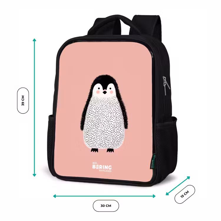 Kinderrugzak - Zwart - Pinguïn - Stippen - Roze - Minimalistisch — 5