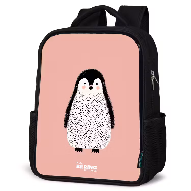 Kinderrugzak - Zwart - Pinguïn - Stippen - Roze - Minimalistisch — 7