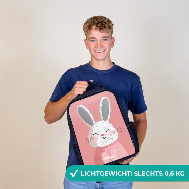 Kinderrugzak - Zwart - Roze - Konijn - Glimlach - Illustratie — 3