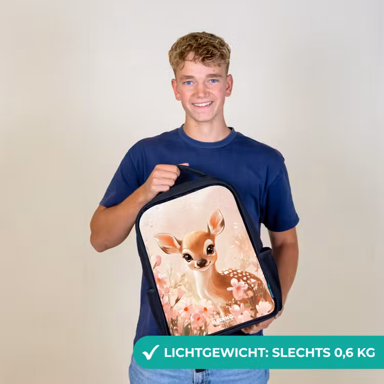 Kinderrugzak - Zwart - Hertje - Ogen - Stippen - Bloemen — 3
