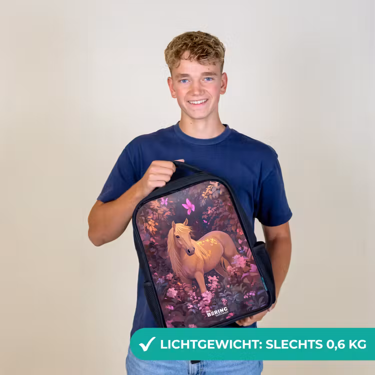 Kinderrugzak - Zwart - Paard - Bloemen - Paars - Vlinder — 3