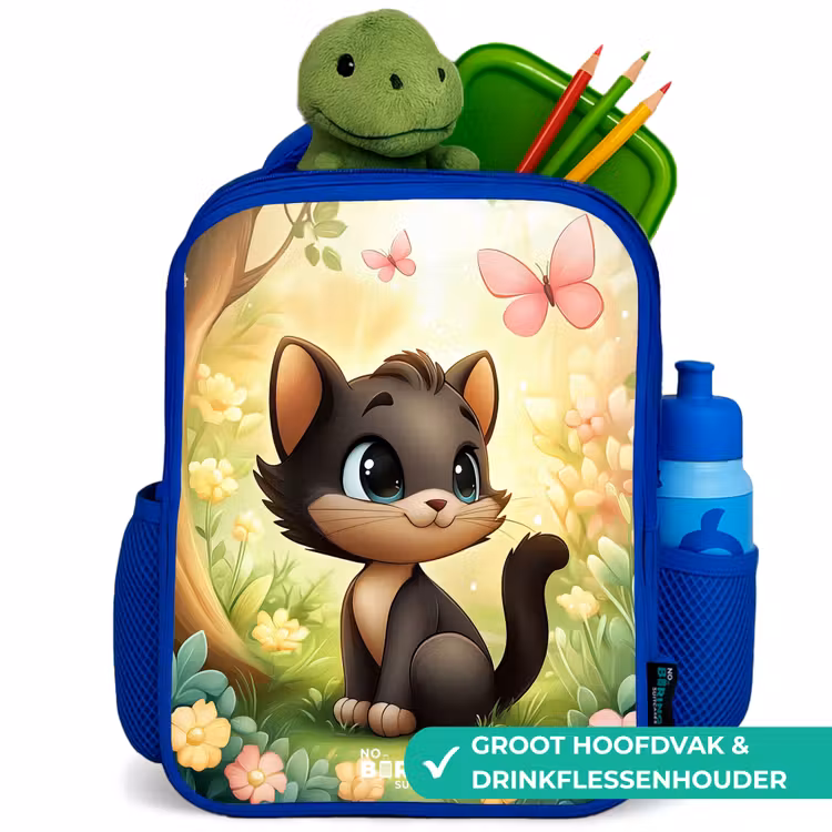 Kinderrugzak - Blauw - Kat - Vlinder - Bloemen — 5