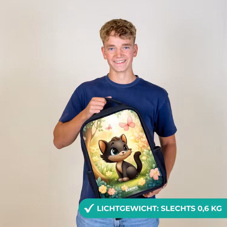 Kinderrugzak - Zwart - Kat - Vlinder - Bloemen — 3