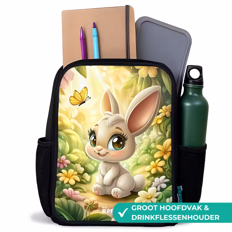 Kinderrugzak - Zwart - Konijn - Zonlicht - Sprookjesachtig - Vlinder — 4