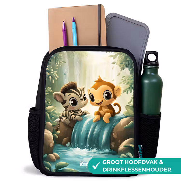 Kinderrugzak - Zwart - Zebra - Aapje - Waterval - Rotsen — 4