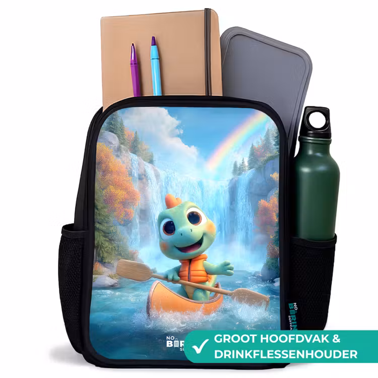 Kinderrugzak met naam - Zwart - Dino - Natuur - Waterval — 4