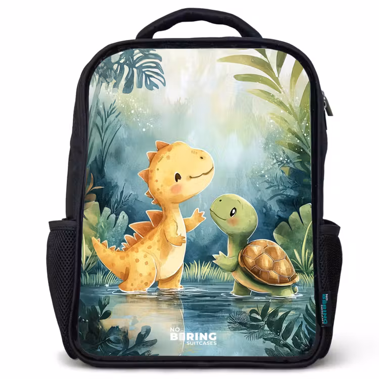 Kinderrugzak met naam - Zwart - Dino - Schildpad - Jungle — 1