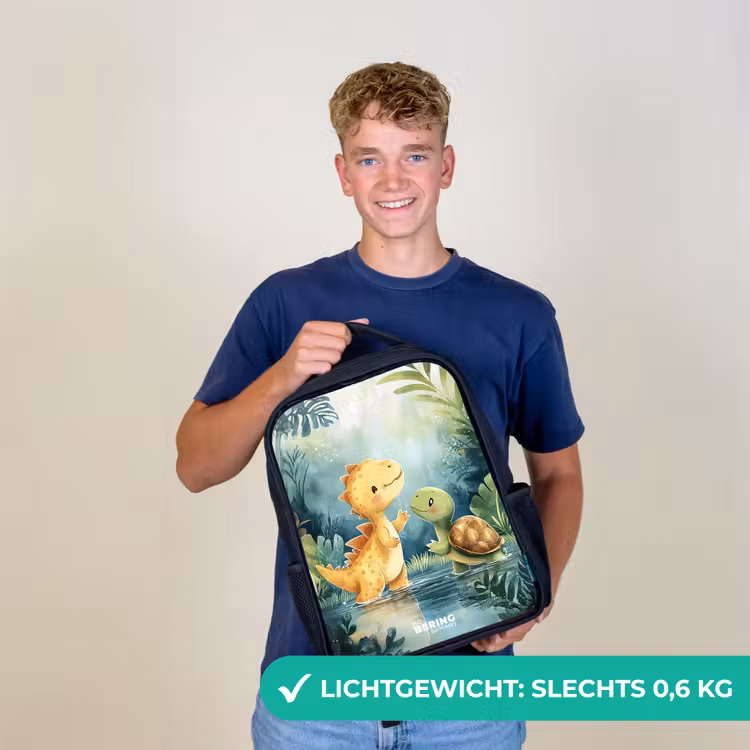 Kinderrugzak met naam - Zwart - Dino - Schildpad - Jungle — 3