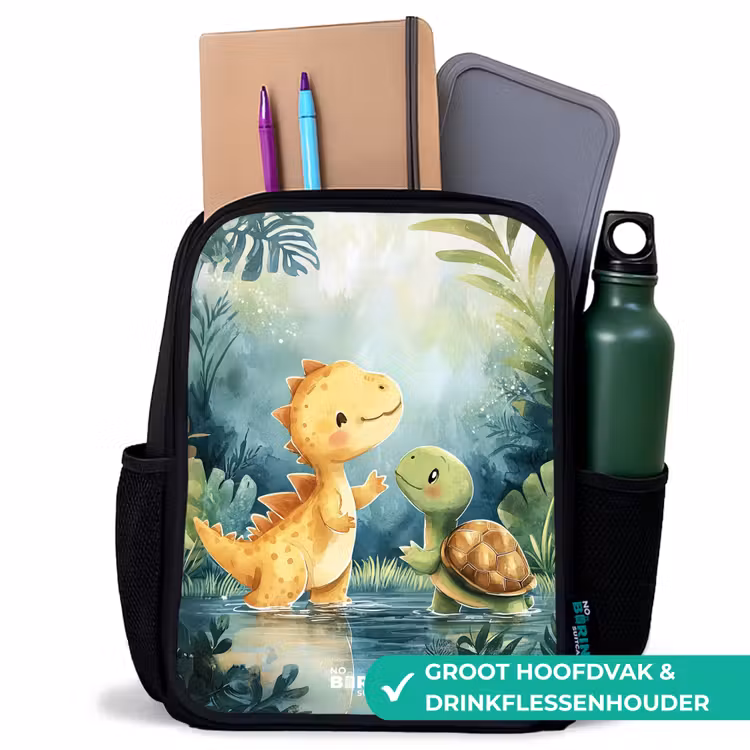 Kinderrugzak met naam - Zwart - Dino - Schildpad - Jungle — 4