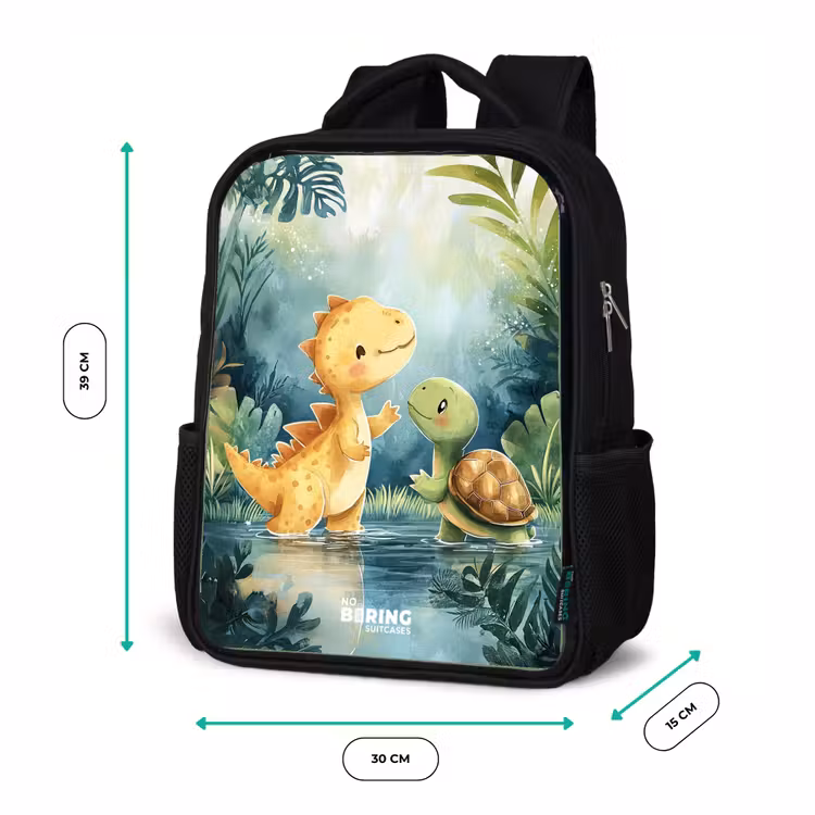 Kinderrugzak met naam - Zwart - Dino - Schildpad - Jungle — 5