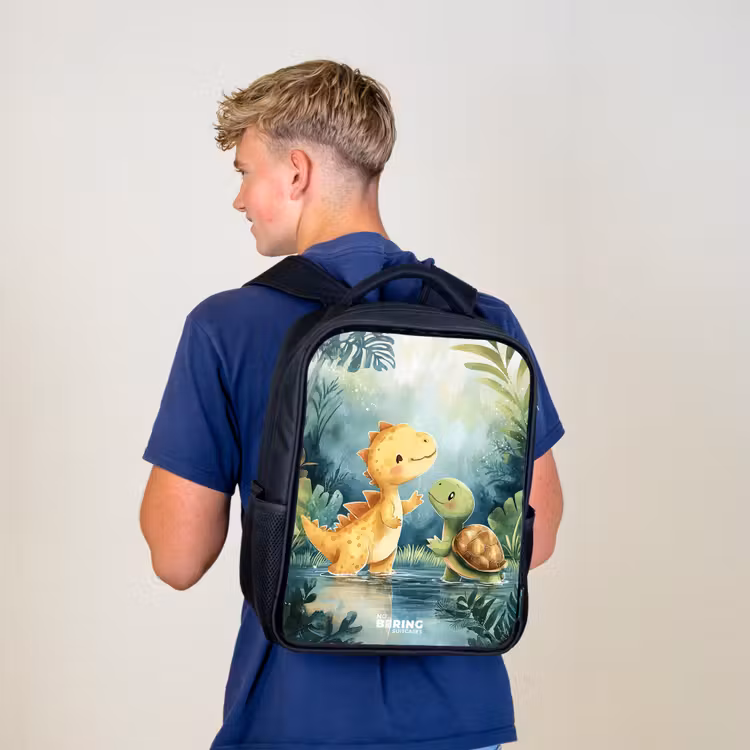 Kinderrugzak met naam - Zwart - Dino - Schildpad - Jungle — 6