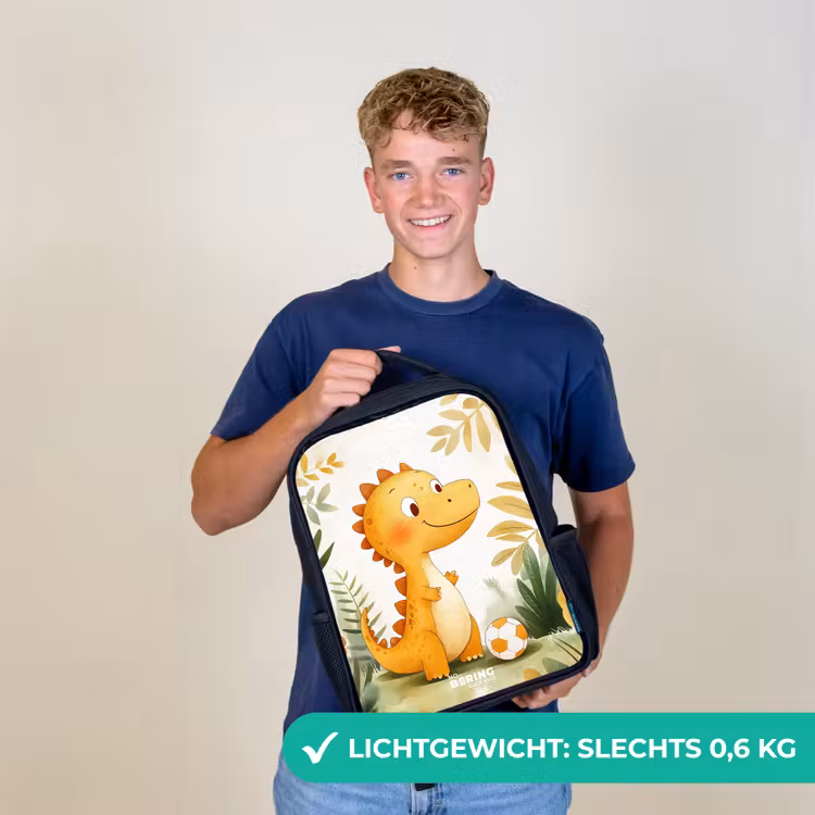 Kinderrugzak met naam - Zwart - Dino - Voetbal - Oranje — 3